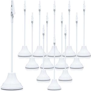 Skyygemm 12 Pcs Table Number Holders Metal Alligator Clip, White, 8 Inch | Cone Base Clips for Place Cards, Food Signs, Photo Display, Wedding Tables, Party Seating, Stable Stand Design