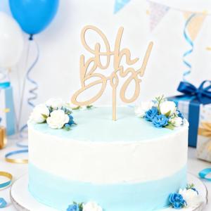 Oh Boy Wooden Cake Topper, Rustic Baby Shower and Gender Reveal Party Cake Decoration, Photo Booth Props for Birthday Celebrations (WOOD)
