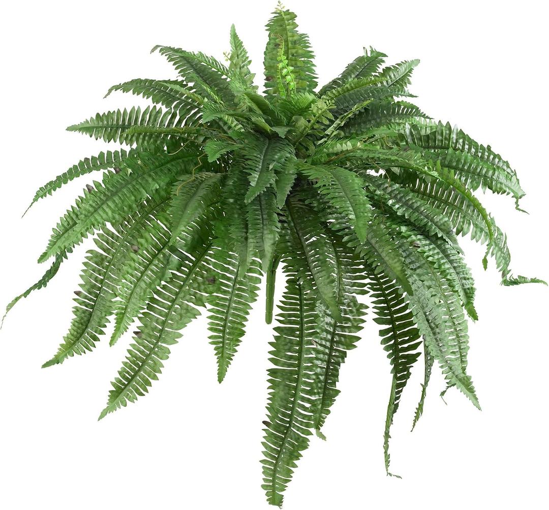 Nearly Natural 48-in Artificial Boston Fern, Large Hanging Fake Plant Wall Decor with 67 Fronds, Faux Fern Vines that Look Real for Home and Office Decor