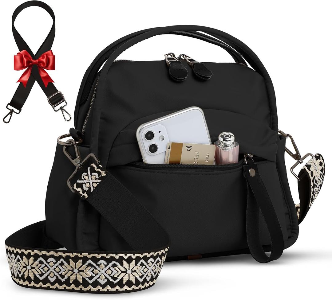 Nylon Crossbody Bags for Women, Lightweight Shoulder bag, Top Handle bag with 2 Adjustable Straps