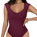 REORIA Women's Summer Sexy Casual V Neck Double Lined Seamless Sleeveless Slimming One Piece Leotards Going Out Trendy Tank Top Tees Thong Bodysuits Rusty Red Large