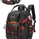 Nixjoro Heavy Duty Tool Bag Backpack, Full-Open Water Resistant Tool Storage and Organization with USB Charging Port for Electricians, Mechanics, HVAC Engineers (Red)