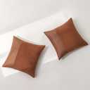 Set of 2 Fluffy Boucle Pillow Covers 24"x24", Rust Red Textured Throw Pillow Covers with Faux Leather Accents, Boho Decorative Pillow Cases for Couch, Bed, or Farmhouse Home Decor