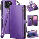 XcaseBar for iPhone 15 Pro 6.1" Wallet case with Zipper Credit Card Holder RFID Blocking,Flip Folio Book PU Leather Shockproof Strap Protective Cover Women Men for Apple 15Pro Phone case Purple