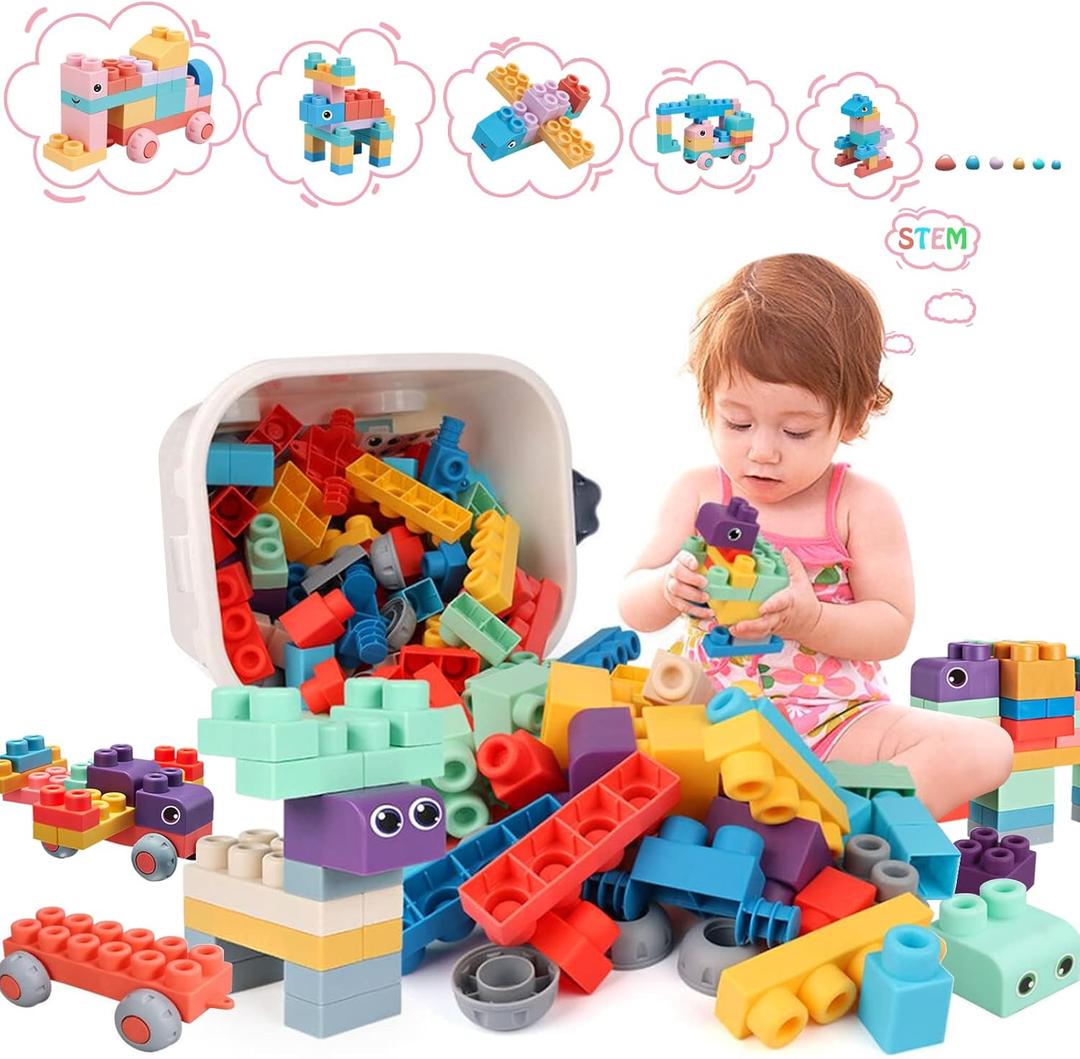 78 Pcs Top STEM Soft Building Block Sets for Kids Aged 18 months to 6 years.Mega Blocks for Baby.Large Construction Stacking Block Toys for Toddler to Improve ImaginationCreativityHands-on Ability (Pink Red Blue Purple Orange Green Yellow)