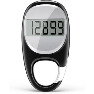 Simple Pedometer for Walking, Accurate Step Tracker with Carabiner, 3D Step Counter for Men Seniors (Black)