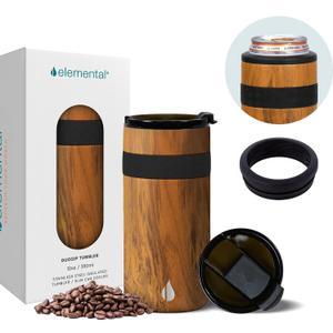Elemental Duo-Sip 2 in 1 12oz Coffee Tumbler - Leak Proof Tumbler with Flip Lid for Slim Can Cooler - Triple Wall Insulated Tumbler for Hard Seltzer, Hot & Cold Beverages - Teakwood