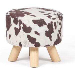 Asense Small Round Ottoman Foot Rest Stool Linen Padded Seat Footstool Ottoman with Anti-Slip Wooden Legs (Cow Brown,Linen)