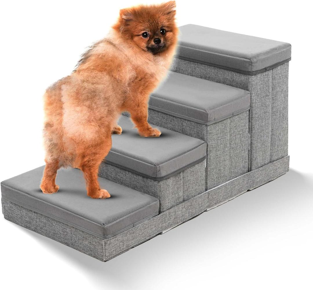 BOSQUE Dog Stairs for High Bed, Foldable Pet Stairs for Dogs Puppy with Storage for Bed or Couch, Cat Dog Steps Ramp with Zip up to 200 lbs