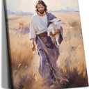 Yaneiro Christian Canvas Wall Art Jesus and Lamb Print Posters Painting Wall Decor Jesus Wall Art for Living Room, Bedroom, Prayer Room or Office, Framed 12x16 inch Set of 2 (12x16in, Jesus Canvas)