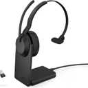 Jabra Evolve2 55 Mono Wireless Headset with Charging Stand AirComfort Technology, Noise-Cancelling Mics & Active Noise Cancellation - Works with UC Platforms Such as Zoom & Google Meet - Black (Single-ear, Stand + USB-A Dongle)
