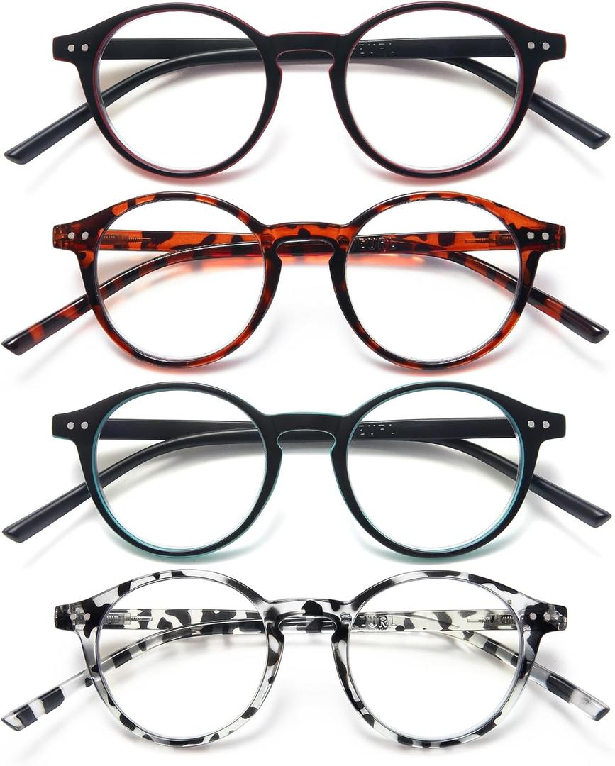 EYEURL 4-Pack Round Reading Glasses for Women Men Neck Hanging Small Blue Light Glasses Retro Round Computer Glasses With Spring Hinges TR90 Lightweight Readers for Women 2.5