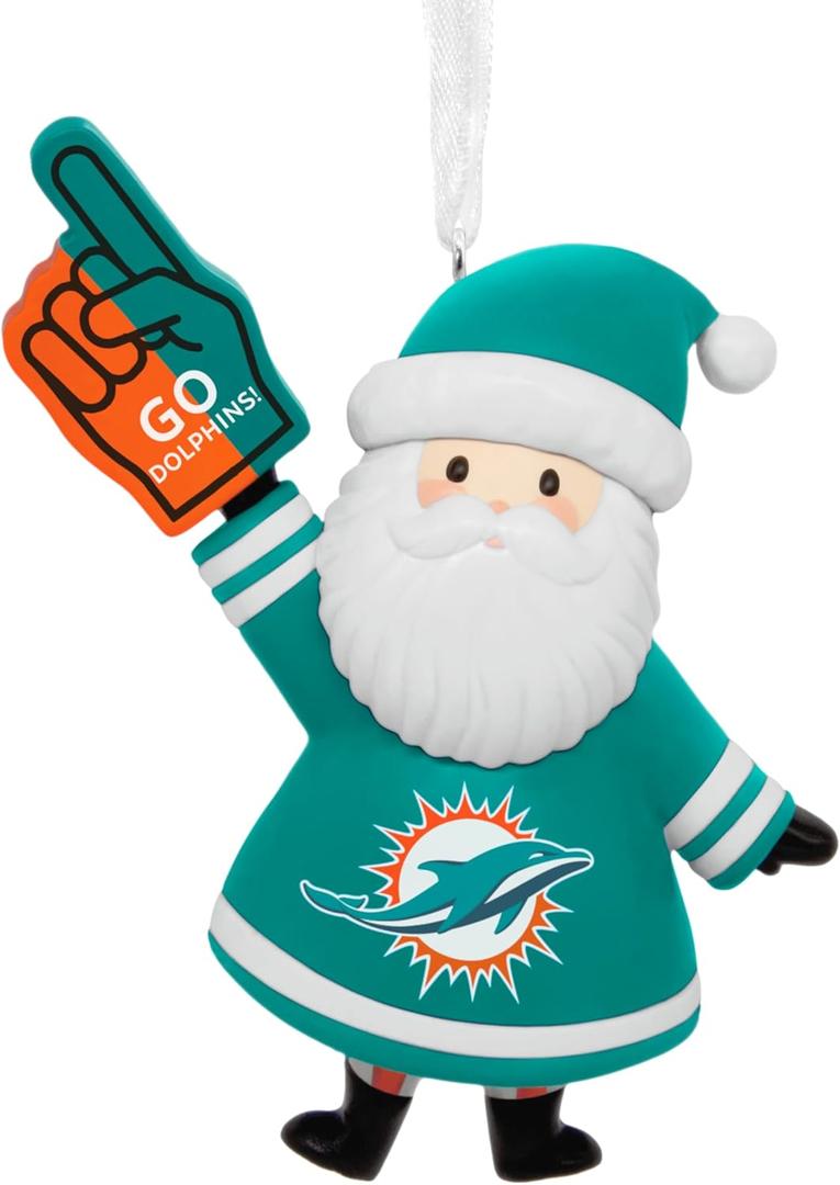 Hallmark Christmas Ornament, NFL Miami Dolphins Santa Fan Ornament, Gifts for Sports Fans