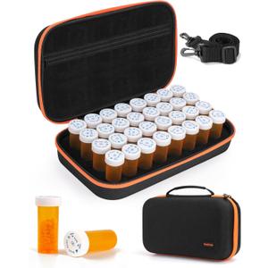 32 PCS Empty Pill Bottles with Carrying Case for Prescription Medication, 8DR Plastic Prescription Bottle with Child Proof Caps, Push Down and Turn, Prescription Vial, Medicine Container