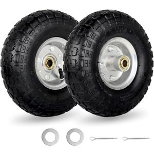 GICOOL 4.10/3.50-4" Tire and Wheel, 10" Pneumatic Tire, with 2.25" Offset Hub, 5/8" Axle Bore Hole, Sealed Bearings, for Hand Truck Trolley Dolly Garden Wagon Cart Wheel Replacement, 2 Pack