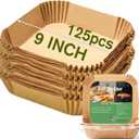 Large Air Fryer Disposable Paper Liners Square 9 Inch, 125 Pcs Parchment paper liner for 5-8QT Air fryer, Oil-proof, Water-proof, Parchment Baking Paper for Baking Roasting Microwave