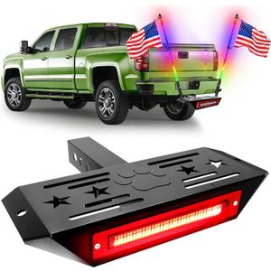 Hitch Step with Light and Whip Mount Holes, 108 LED Brake Lighting(6 Mode) Fit 2" Receiver Steel Construction Powder Matte Coated for Trucks Chevy Ford Toyota GMC Dodge RAM Jeep ATVs SUVs Vans