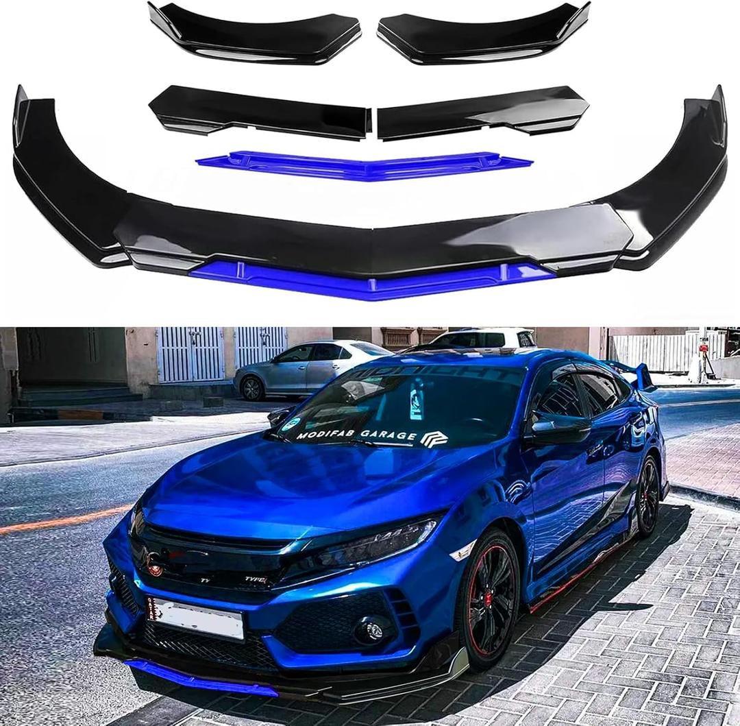 DREAMIZER Front Lip for Car,Universal Front Bumper Lip Chin Spoiler Splitter Diffuser Protector Body Kit Compatible with Honda Nissan Toyota Mazda, Black w/Blue