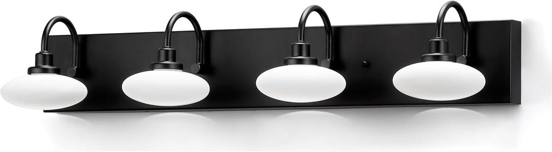 Matt Black LED Vanity Light Fixture - 4-Light Wall Sconce for Bathroom Over Mirror, Modern Hallway Cloakroom Lighting, 3000K-6000K Selectable, Dimmable