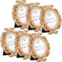 Vicenpal 6 Pieces Mini Gold Picture Frames 3.2 x 4 Inch Vintage Small Antique Resin Baroque Picture Frames Bulk Oval Hanging Display for DIY Jewelry Gifts Christmas Wedding Decor (Gold)