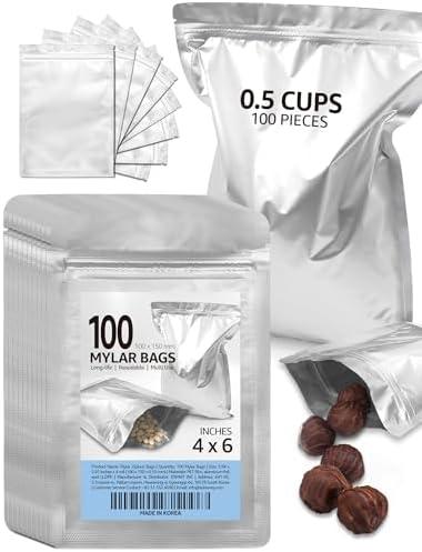 Mylar Bags for Food Storage 100pcs 4x6 Inches  with Resealable Zipper and Aluminum Foil Pouch