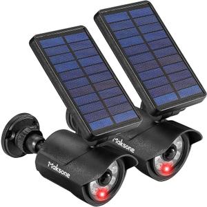 Maksone Solar Lights Motion Sensor Security Light METAL Finishing, Fake Camera Red Indicator Dummy Camera IP66 Waterproof Lamp Outdoor Landscape&Wall mount Highly Bright 2400mAh for garden yard 2 Pack
