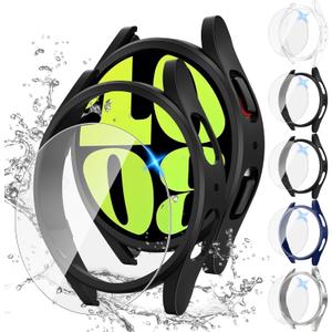 Tensea [5+5Pack for Samsung Galaxy Watch 6 Screen Protector Case 40mm Accessories, Hard PC Bumper/HD Anti-Fog Tempered Glass Protective Film, Face Cover Set, Galaxy Watch 6 Case for Women Men (Clear/Black/Black/Silver/Blue)