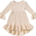 YOUNGER TREE Toddler Baby Girls Fall Clothing Solid Cotton Pit Irregular Skirt Winter Dress Long Sleeve Skirt Outfits (1-2T, Apricot)