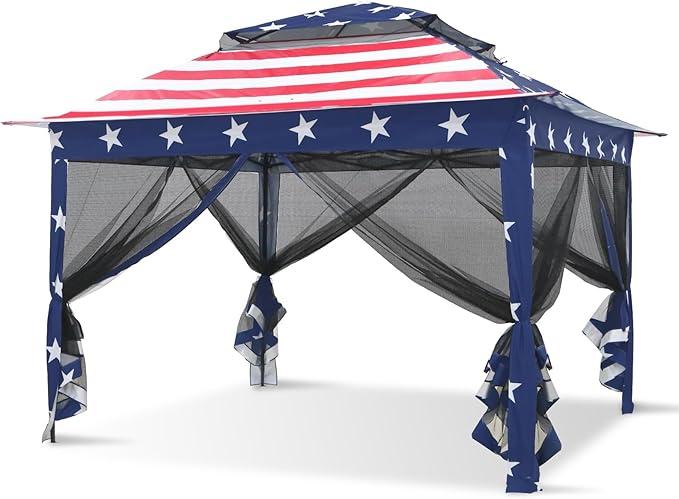 COOS BAY 11x11 Pop-Up Instant Gazebo Tent with Mosquito Netting Outdoor Canopy Shelter with 121 Square Feet of Shade (American Flag)