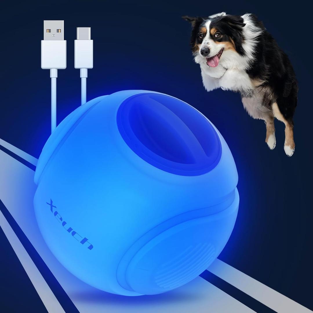 LED Dog Ball Rechargeable, Light Up Dog Ball Toys, Bounce-Activated Durable Fetch Ball, Natural Rubber, Unique Scent, 2.5 inches, for Small & Medium Dogs (Blue)