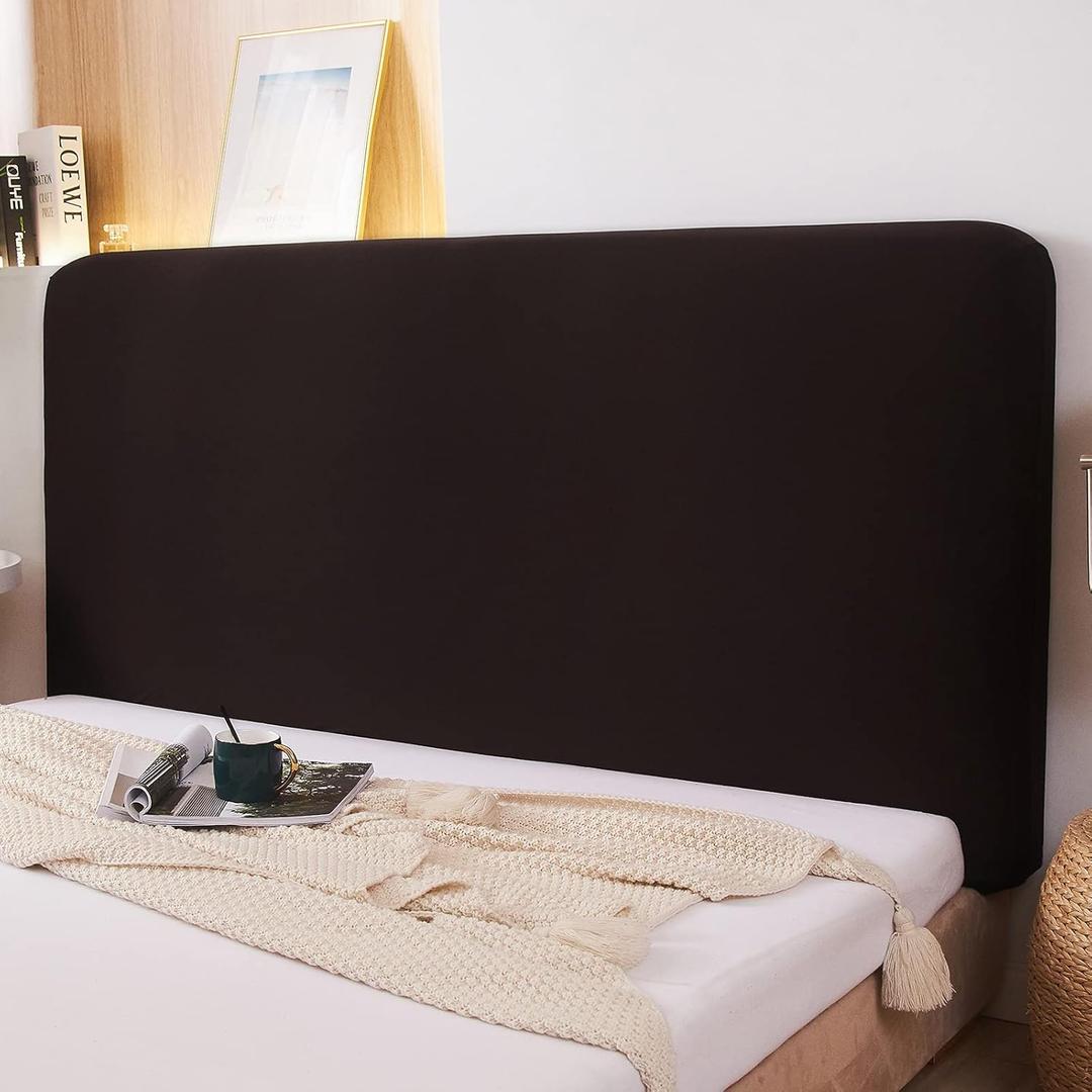 WOMACO Stretch Bed Headboard Slipcover 180 GSM Thick Fabric Solid Color Dustproof Bed Head Protector Cover for Bedroom Dcor (Dark Coffee, 47-55")