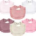 Baby Muslin Bibs,6 Pcs Drool Bandana Bibs for Baby Girl Drooling and Teething,Soft and Absorbent Cotton for Newborn (Pink & White)