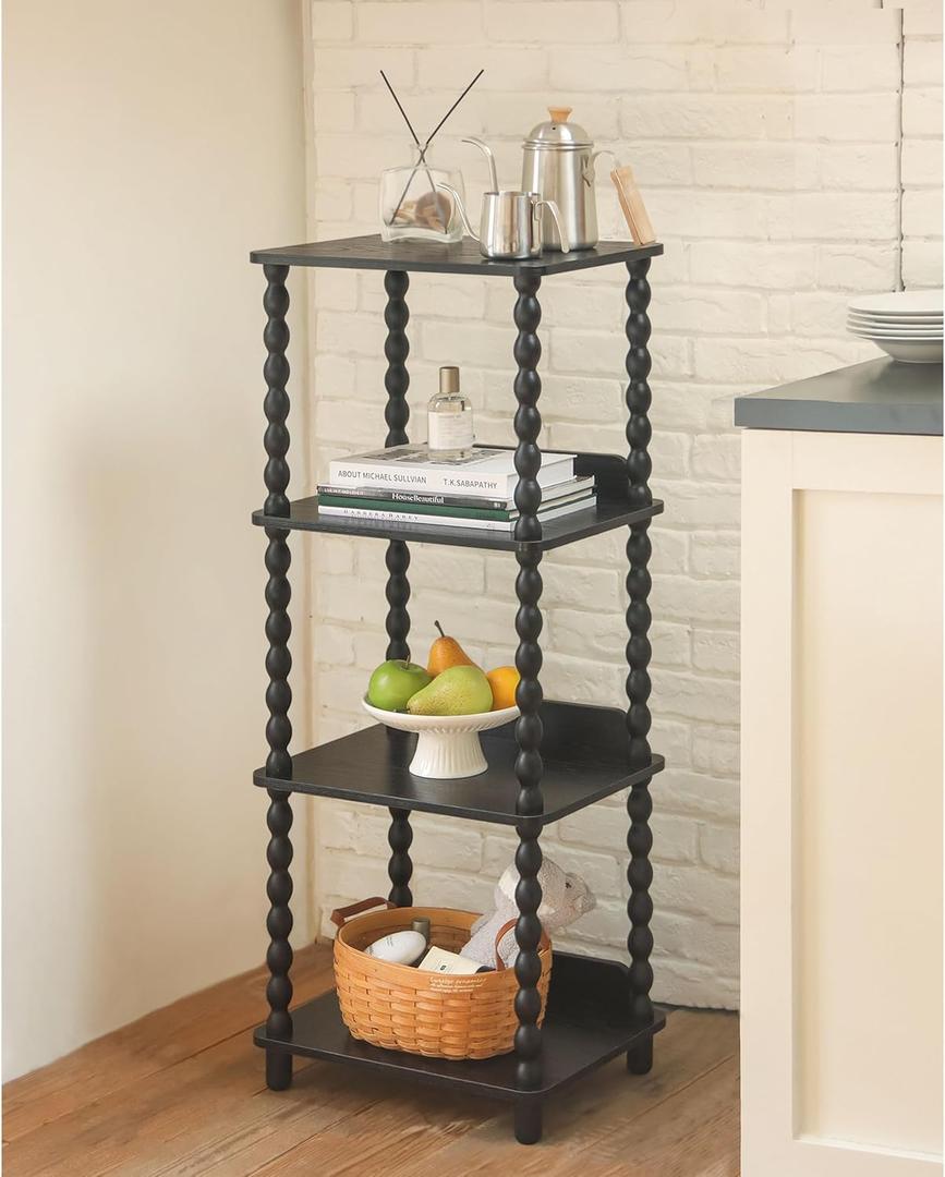 Book Shelf, 4-Tier Bookshelf with Storage, Small Bookcase Display Shelves with Solid Wood Legs for Bedroom, Living Room, Office and Small Spaces (Black)