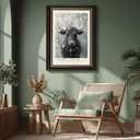 Framed Vintage Farmhouse Cattle Canvas Wall Art Powerful Bull Adorned With Spring Blooms Pictures Wall Decor OAK Wood cow Rustic Farm Animal Poster Print Artwork for Living Room Bedroom Bathroom