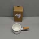 DEAYOU Enamel Milk Pot, 0.6 Quart Mini Butter Warmer Saucepan with Insulated Wooden Handle and Dual Pour Spout, Nonstick Small Soup Pot for Stove Top, Home, Kitchen, Cooking, Heating, Boiling, 18 Oz