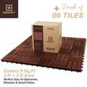 9Pcs Acacia Wood Interlocking Patio Deck Tiles, 12 x 12 x 0.9 Inch Outdoor Flooring, Waterproof for All-Weather Use Crossed, Dark Brown