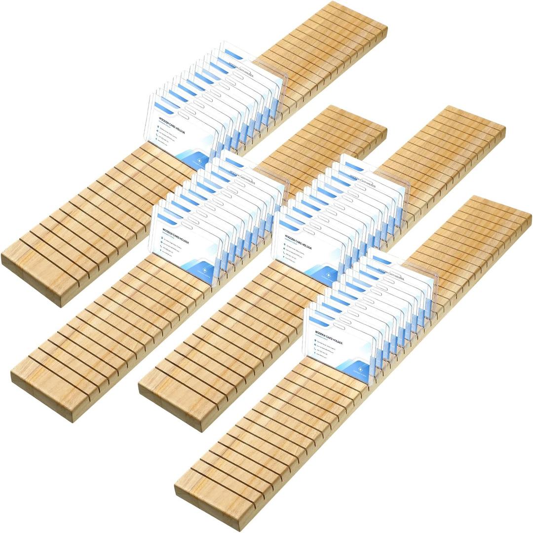 Wesiti 4 Pcs Wooden Name Badge Holder ID Tag Organizer Tray Name Badge Display Plate Sign Decor for Office School Business(23.6 x 3.5 x 0.8 Inches,Burlywood)