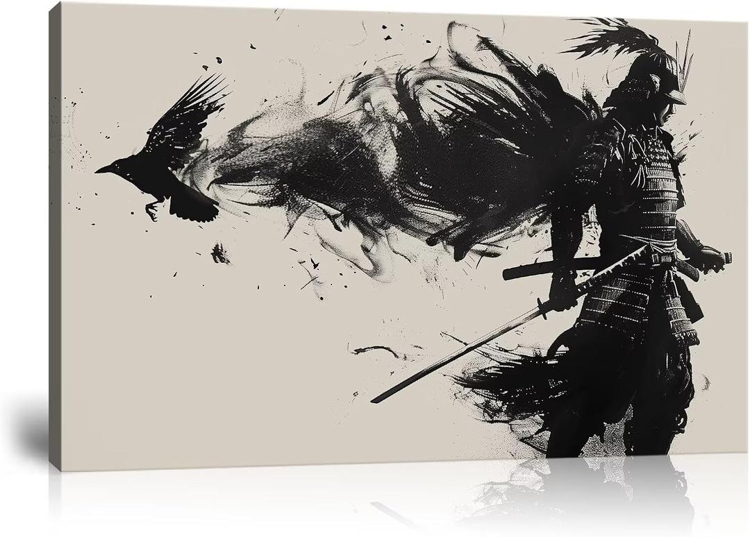Japanese Samurai Wall Art for Living Room Bedroom - Japanese Picture Canvas Prints Samurai Poster Framed Artwork Ready to Hang(18''H x 24''W)