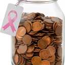 Kitchentoolz Pink Lid Coin Jar for Donations – Large Mason Style Glass Tip Jar Holds Over $350 in Coins – Breast Cancer Fundraiser Bank – Made in USA