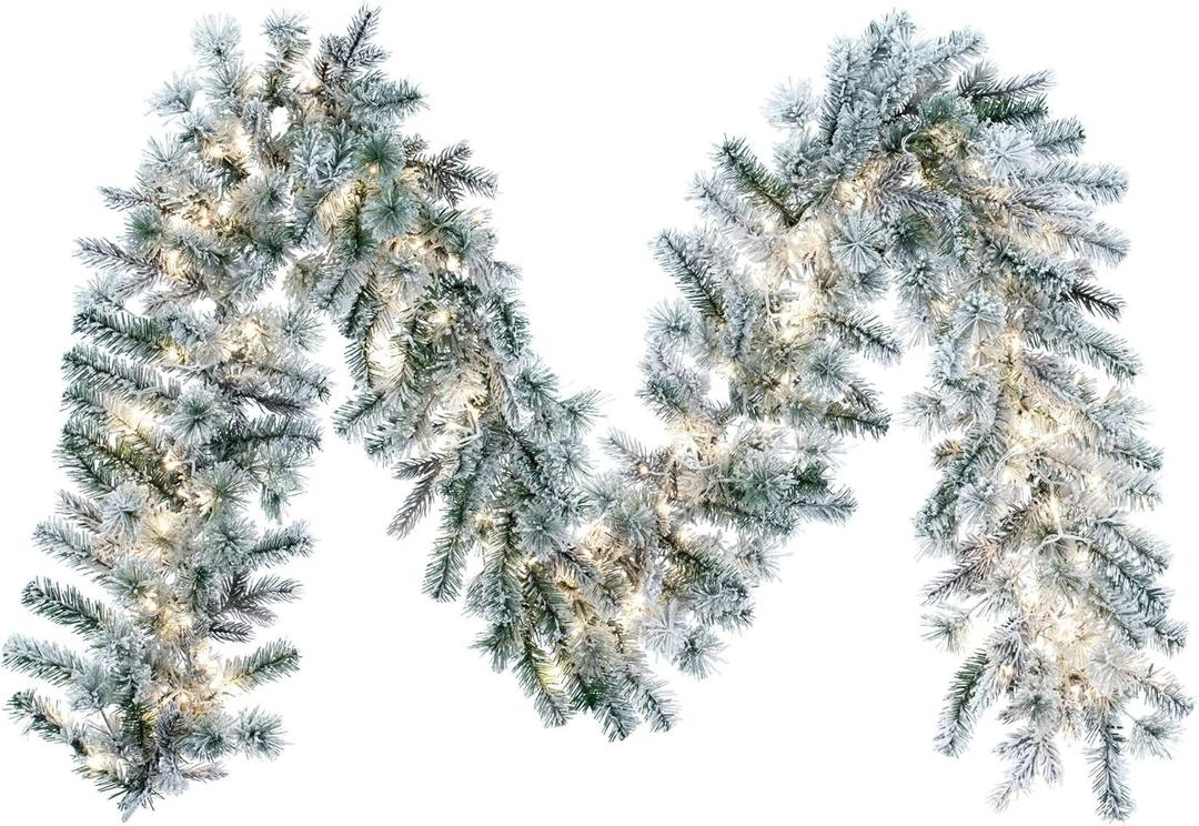 Vickerman 9' x 14' Flocked Kiana Artificial Christmas Garland, Warm White Wide Angle 3mm Low Voltage LED Lights. - Faux Flocked Christmas Garland - Indoor Seasonal Home Decor
