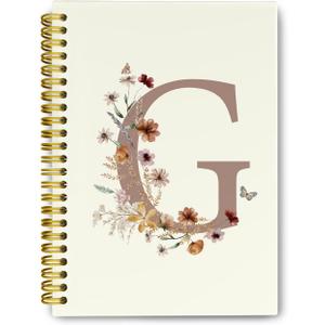 Presonlized Floral Initial Letter G Journaling Notebooks, Vintage Girly Hardcover Spiral Notebooks for School, Monogrammed Gifts for Women Girls, Cute School Supplies Lined Notebook 5.5 x 8.3