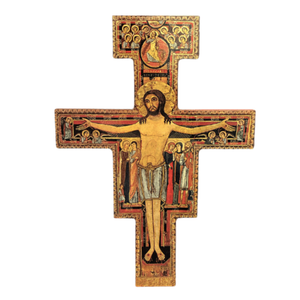 BC Catholic San Damiano Crucifix Wall Cross, Jesus Christ Home Decor, Religious gift, Wood Carve Looking, Handmade Renaissance sculpture by Build classic