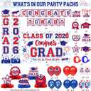 2026 Graduation Decorations - Red and Blue Graduation Decorations Set - Congrats Grad Banner & Backdrop, Porch Sign, Hanging Swirls, Balloons, Honeycomb Centerpieces for Congrats Grad Party Decorations
