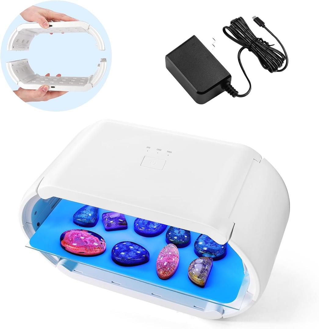 BUSOHA 2 in 1 UV Light for Resin, New Faster Curing Two-Sided UV Resin Light with 48 LED Beads, UV Resin Lamp with Adjustable Time Setting (1m, 3m, 5min), Resin Accessories for Uniform Resin Curing