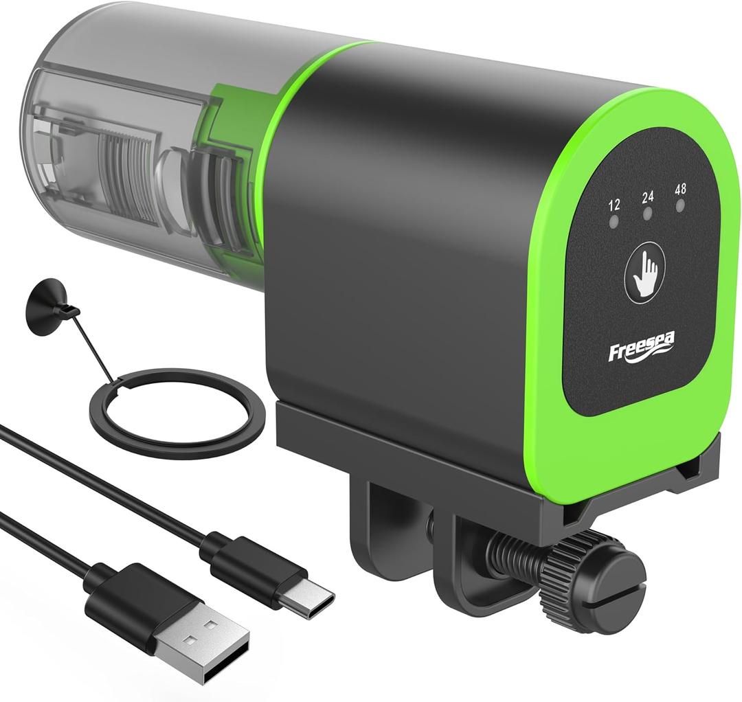 FREESEA Automatic Fish Feeder for Aquarium: Small USB Rechargeable Vacation Auto Fish Food Dispenser with Timer for Small Tank Betta Turtle (FS-32)