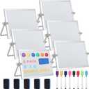 6 Pcs Small Dry Erase White Board with Stand 6 x 8'' Double Sided Magnetic Tabletop Whiteboard Mini Dry Erase Easel Board with 8 Markers 6 Magnets 6 Eraser for Drawing Office School Home