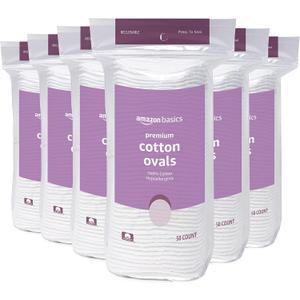 Amazon Basics Oval Premium Makeup Remover Pads, Large, Cotton, Exfoliating, 300 Count (6 Packs of 50) (Previously Solimo)