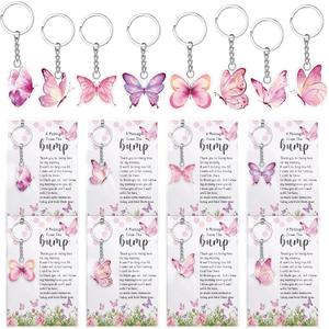 Landical 50 Sets Butterfly Baby Shower Party Favors A Message From The Bump Keychains Thank You Card Decorations for Gender Reveal Guest Gift (Multicolor)