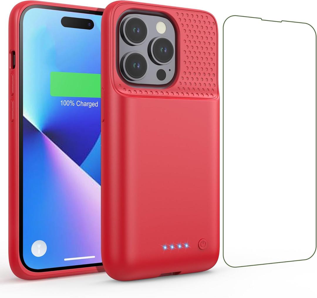 Battery Case for iPhone 14 Pro (6.1 Inch), [2024 Upgraded] Ultra-Slim 7200mAh Portable Extended Charger Case Cover Rechargeable Battery Pack for iPhone 14Pro Charging Case (Red)