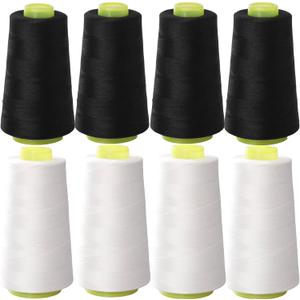 Black & White Sewing Thread, 8PCS 40S/2 3000 Yard Spool Serger Thread, All Purpose Polyester Thread Serger Thread Cones
